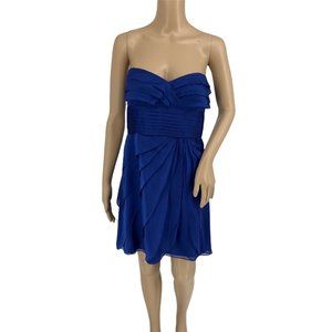 Adrianna Papell evening party prom dress 4P blue layered strapless mini